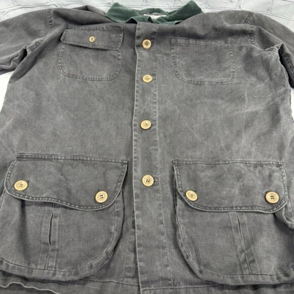 Vintage Casanova Italy Chore Shirt‎ Jacket XL Black Canvas Green Corduroy Collar - Picture 14 of 16